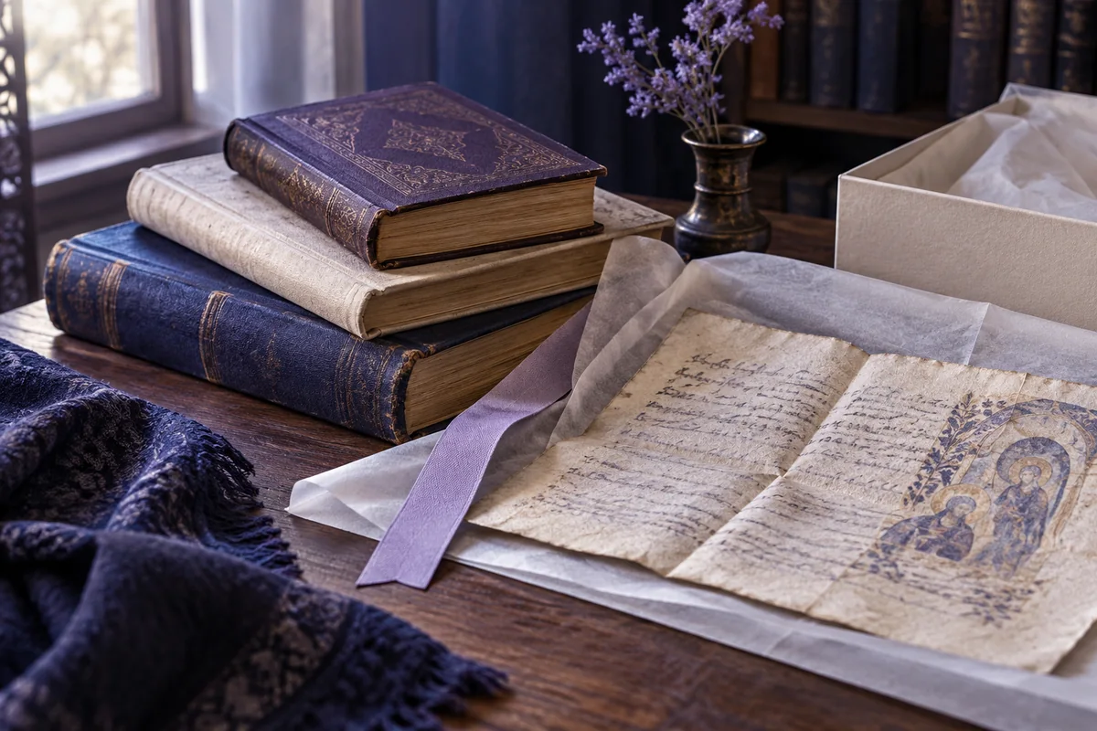 Книги, архивный лист и закладки для подготовки религиоведческого исследования